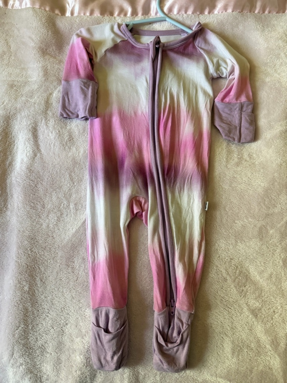 Little Sleepies Pink and Lavender Tie-Dye Zipper Footie